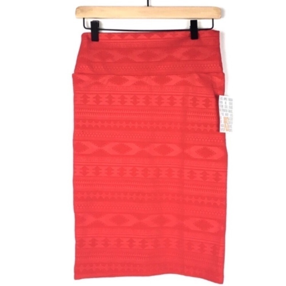 LULAROE Cassie Pencil Skirt Textured Solid Red Aztec Southwestern Size XS NWT